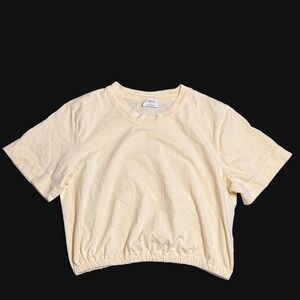 Wilfred Aritzia Butter Yellow Cropped Bubble Hem Tee Minimalist Capsule